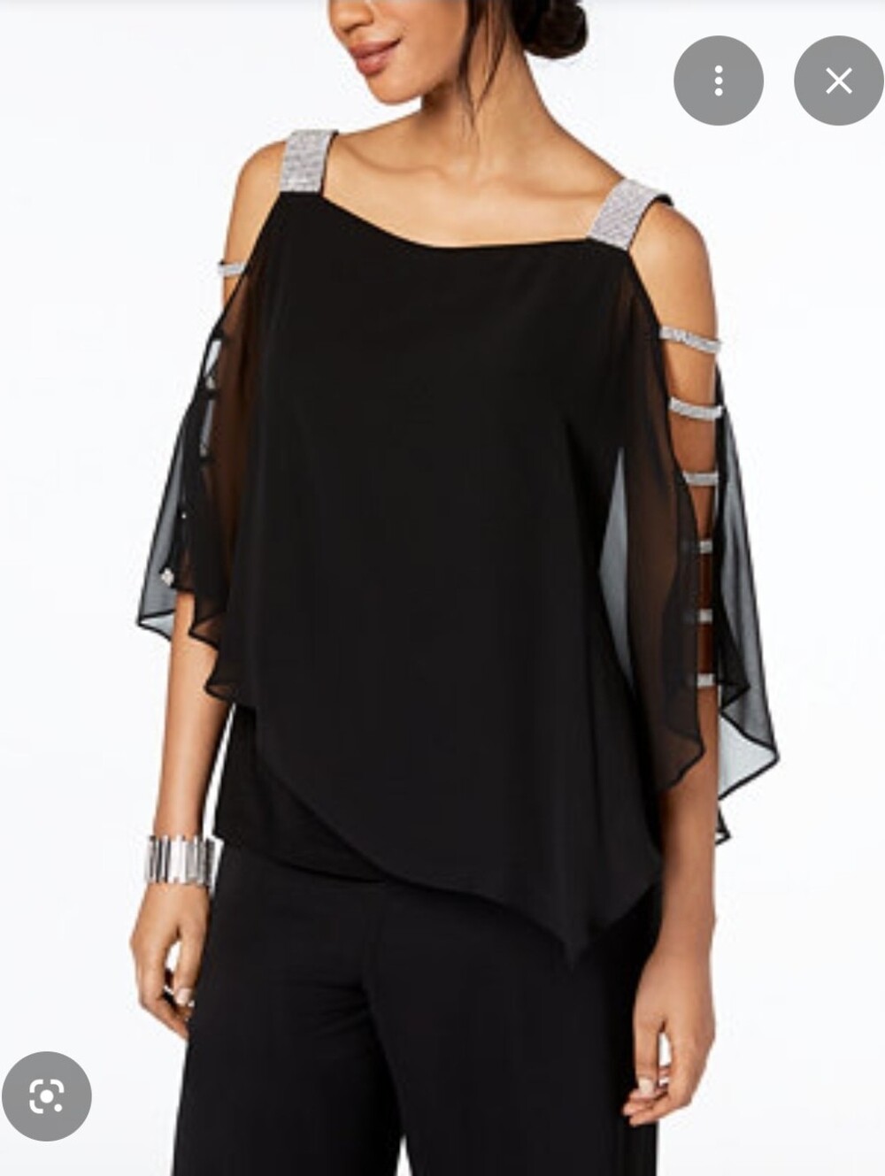 MSK Black Rhinestone-Strap Cold Shoulder Evening Tank